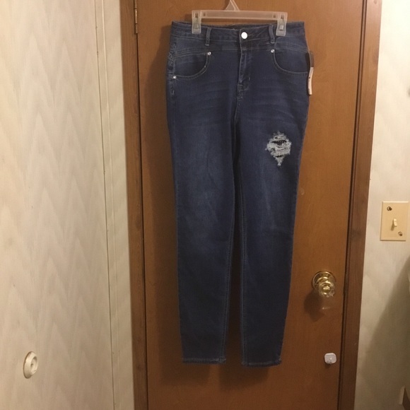 bebe Denim - Bebe Destroyed Distressed Rhinestone Dark Wash Blue Skinny Jeans 30